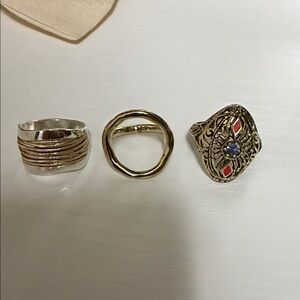 Set of Three Silver and Gold Rings